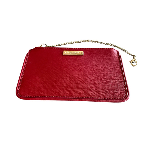 KATE SPADE NEW YORK Red 100% Leather Top Zip Gold Chain Mini ID Coin Purse NWOT - Picture 6 of 7